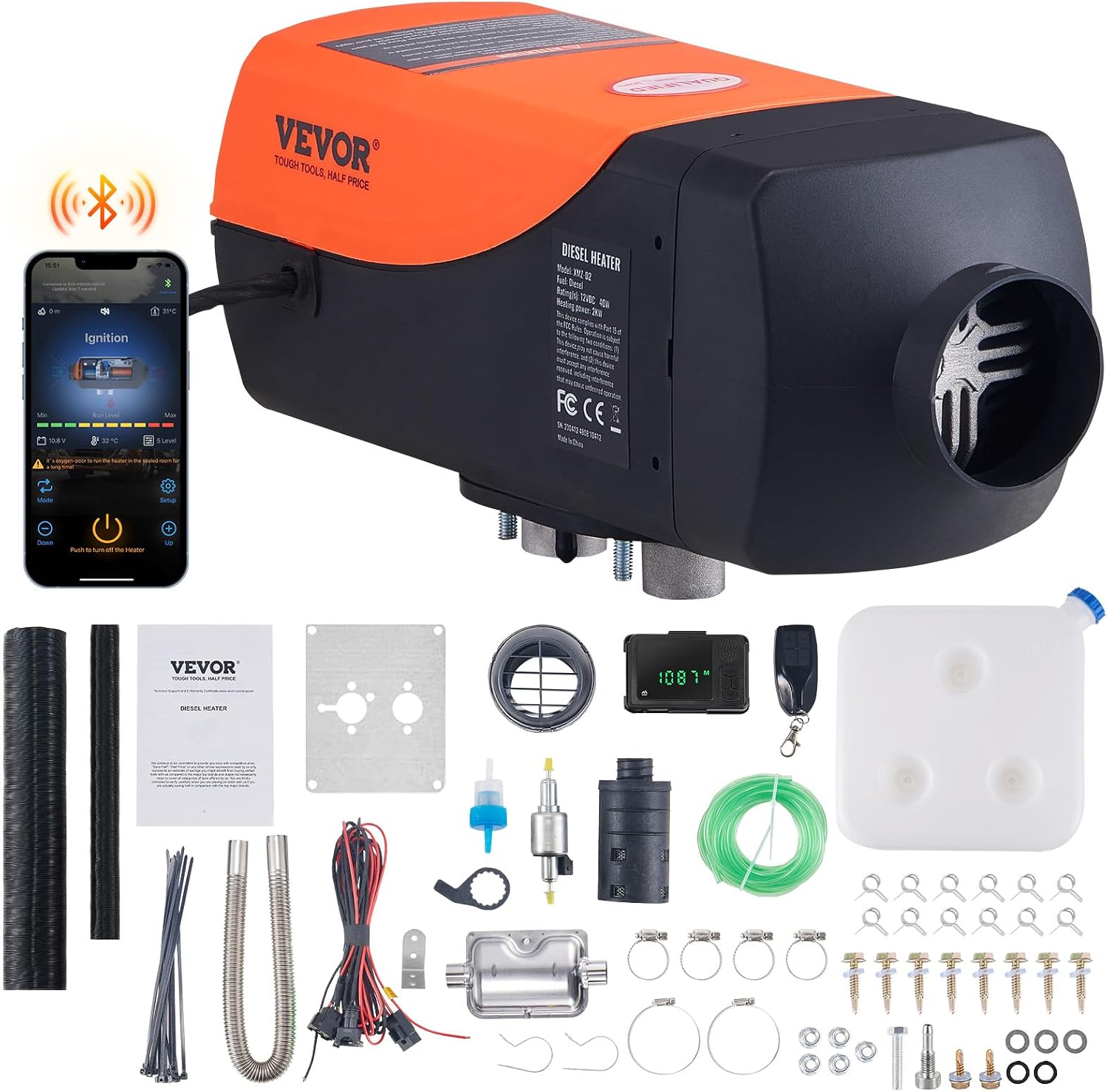 VEVOR Calentador diésel 12V 2 kW (XMZ-D2, kit split)